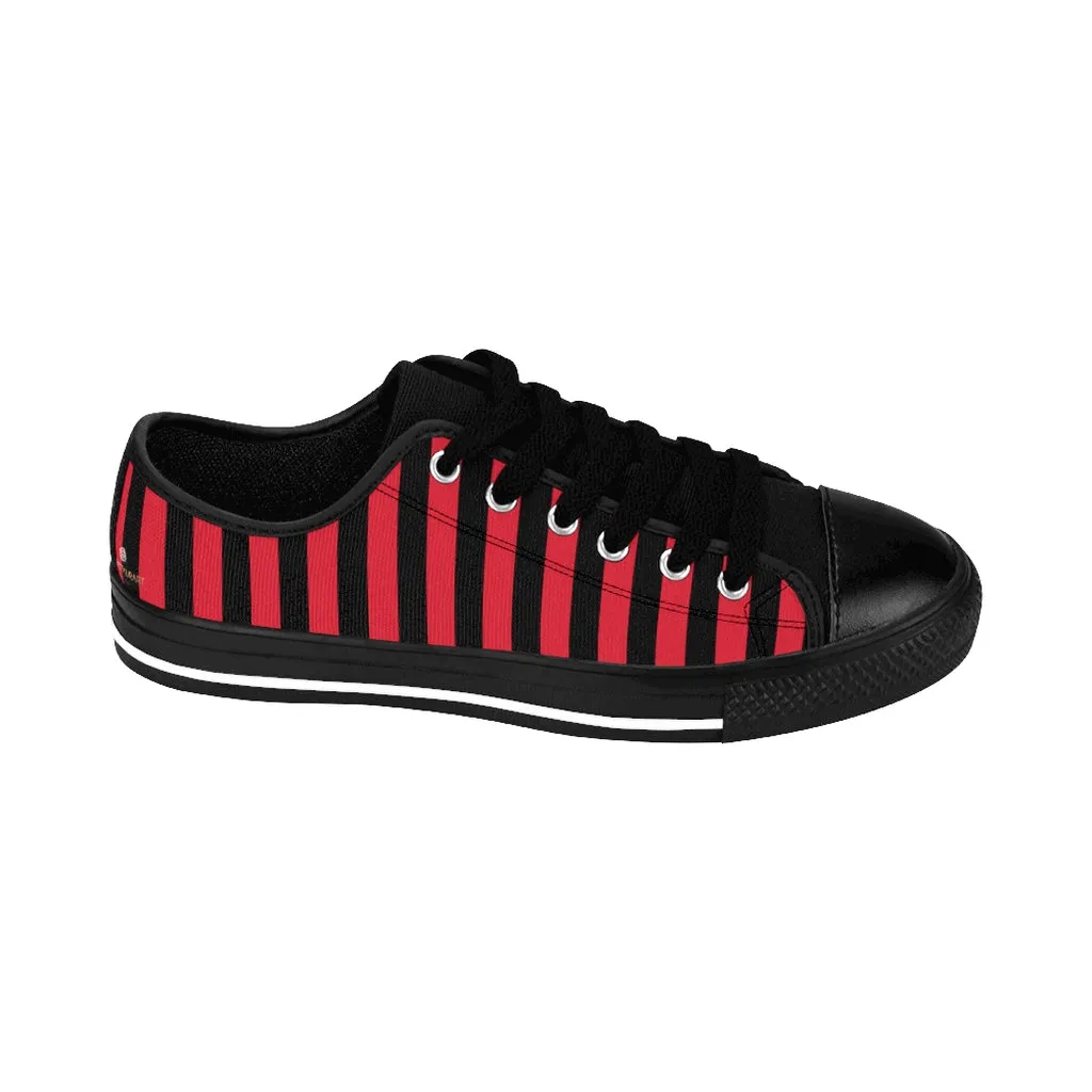 Red Black Striped Women's Sneakers, Modern Stripes Tennis Shoes For Ladies (US Size: 6-12)