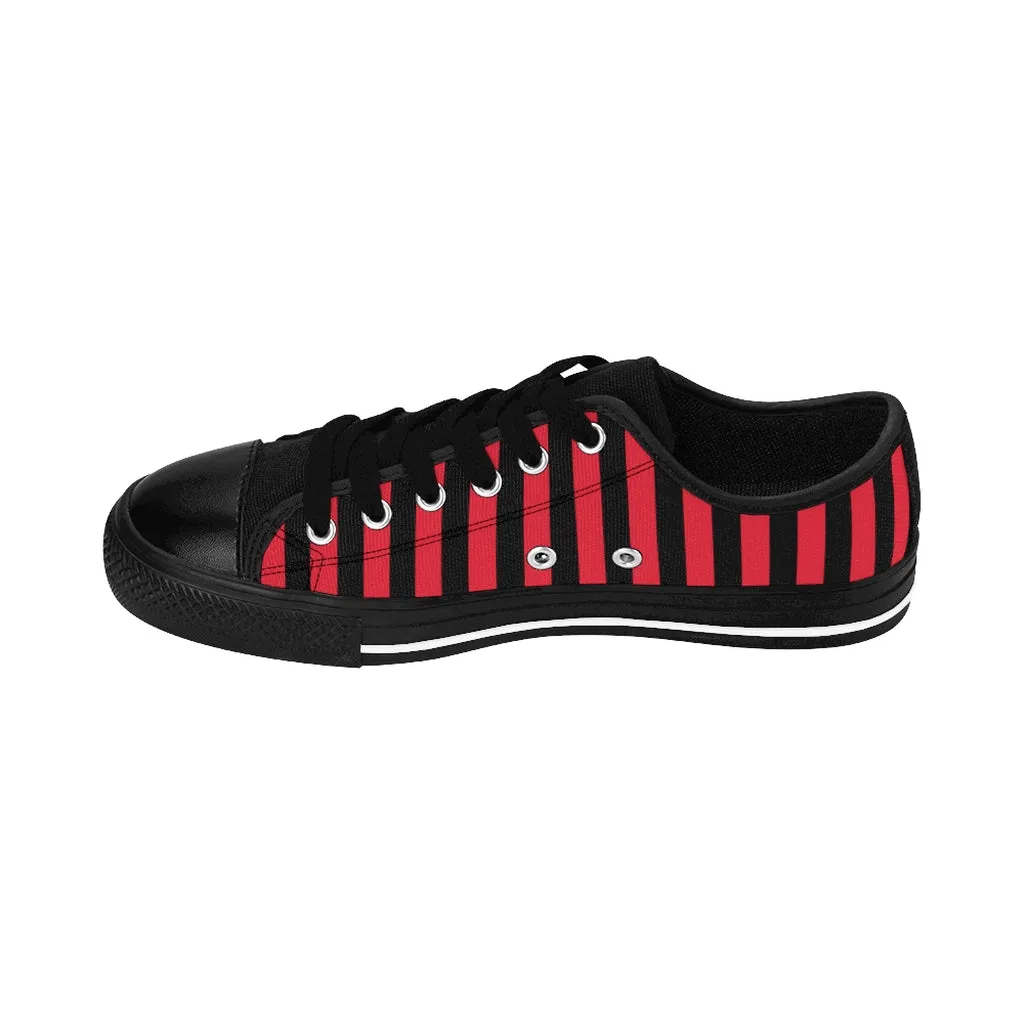 Red Black Striped Women's Sneakers, Modern Stripes Tennis Shoes For Ladies (US Size: 6-12)