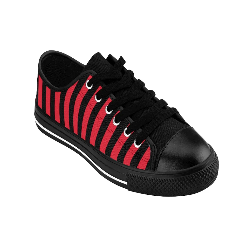 Red Black Striped Women's Sneakers, Modern Stripes Tennis Shoes For Ladies (US Size: 6-12)