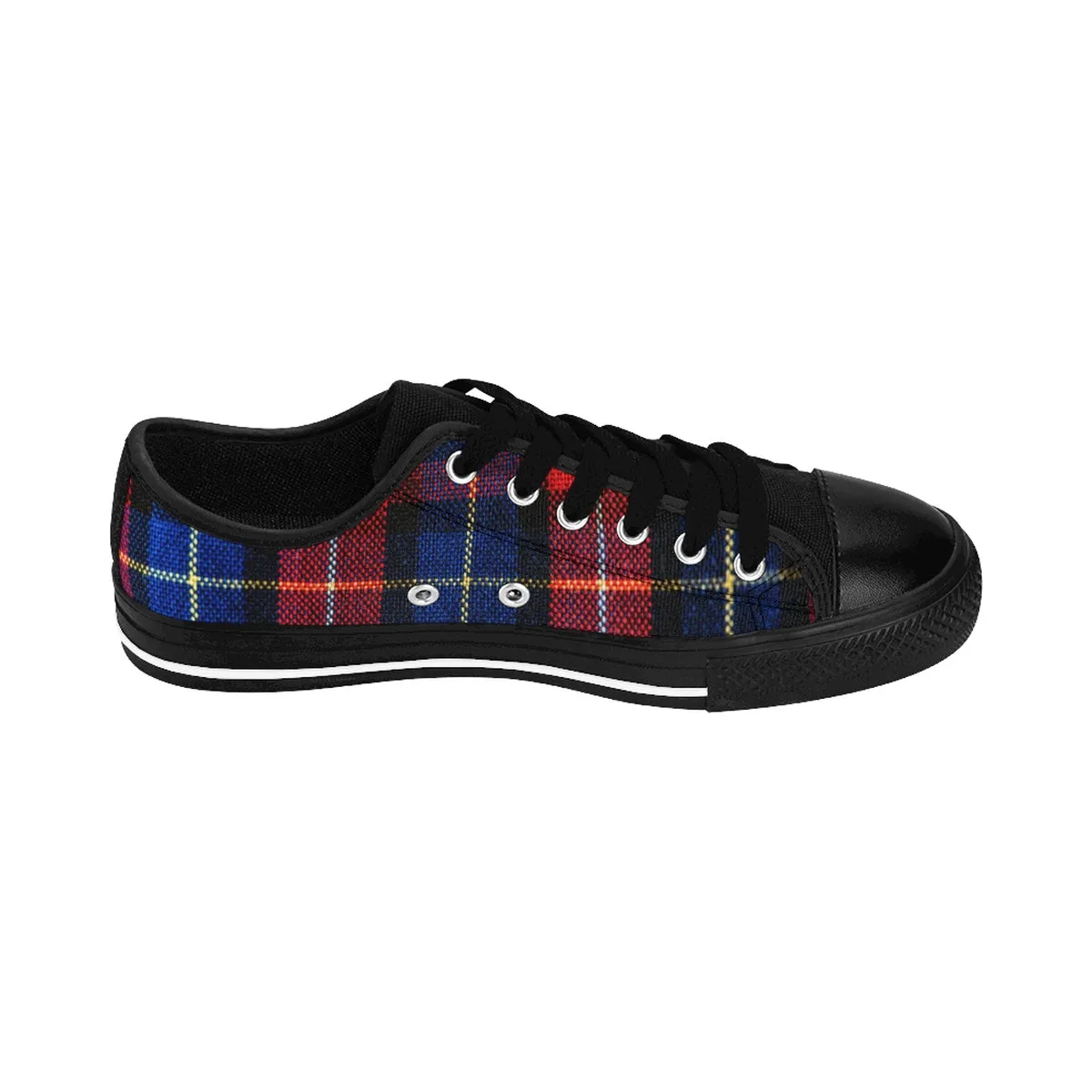 Red Blue Plaid Men's Sneakers, Red Classic Tartan Running Low Top Sneakers Best Winter Christmas Running Shoes For Men