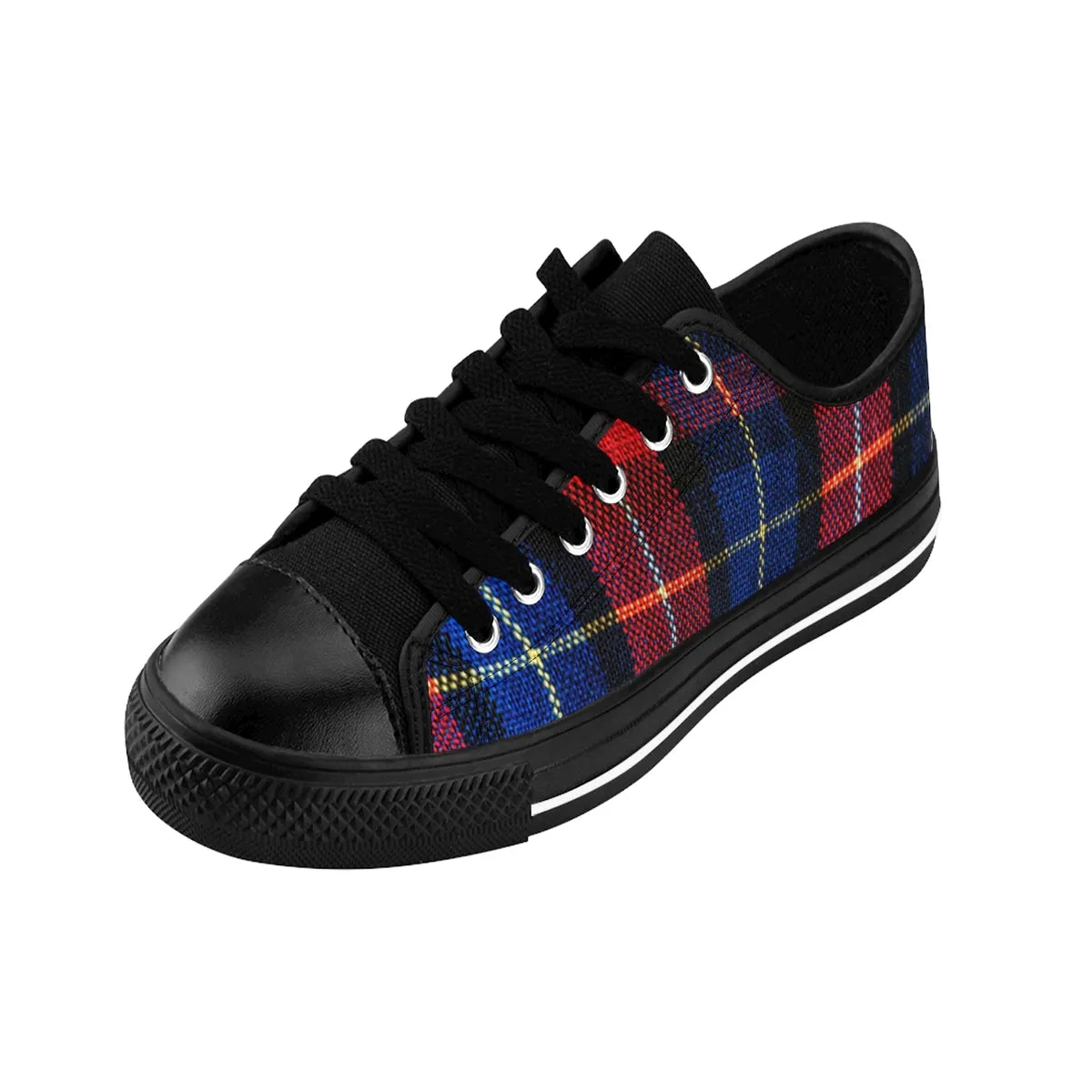 Red Blue Plaid Men's Sneakers, Red Classic Tartan Running Low Top Sneakers Best Winter Christmas Running Shoes For Men