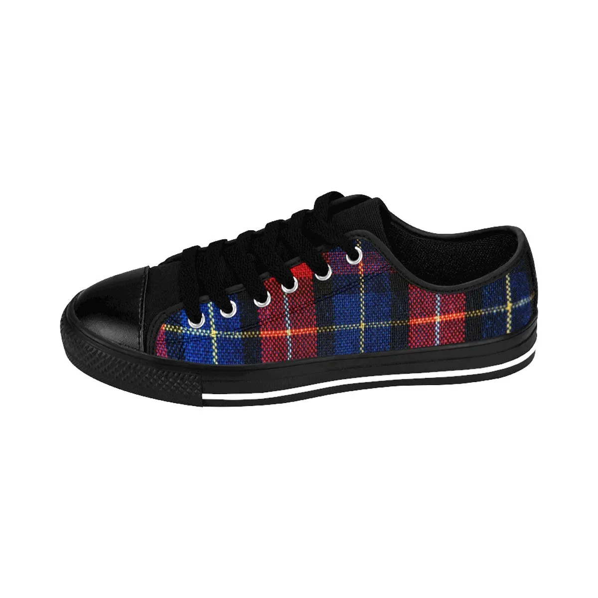 Red Blue Plaid Men's Sneakers, Red Classic Tartan Running Low Top Sneakers Best Winter Christmas Running Shoes For Men