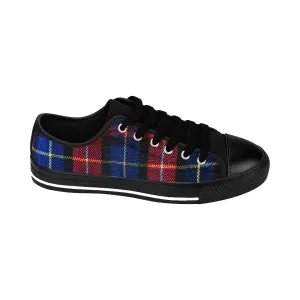 Red Blue Plaid Men's Sneakers, Red Classic Tartan Running Low Top Sneakers Best Winter Christmas Running Shoes For Men