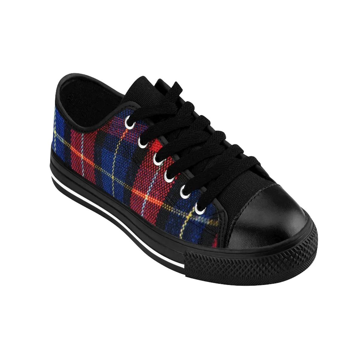 Red Blue Plaid Men's Sneakers, Red Classic Tartan Running Low Top Sneakers Best Winter Christmas Running Shoes For Men