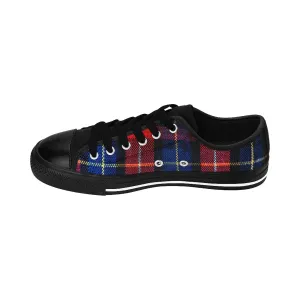 Red Blue Plaid Sneakers, Red Tartan Print Designer Low Top Women's Sneakers Shoes (US Size: 6-12)