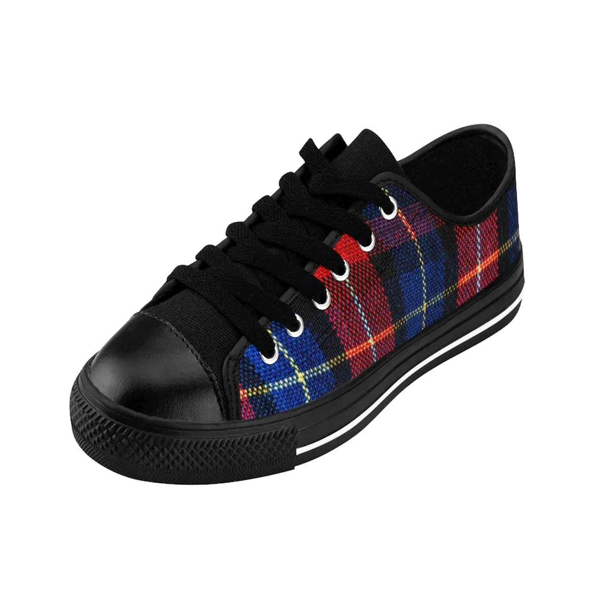 Red Blue Plaid Sneakers, Red Tartan Print Designer Low Top Women's Sneakers Shoes (US Size: 6-12)