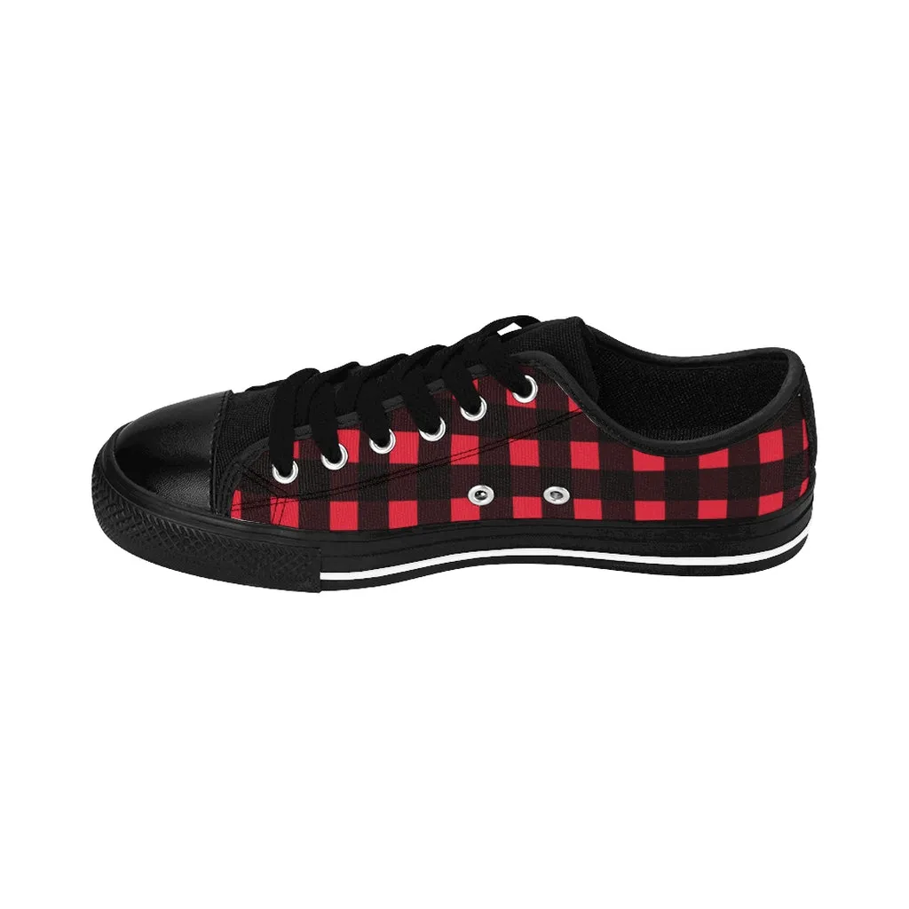 Red Buffalo Plaid Men's Sneakers, Best Red Plaid Print Classic Preppy Low Top Designer Shoes For Men (US Size: 7-14)