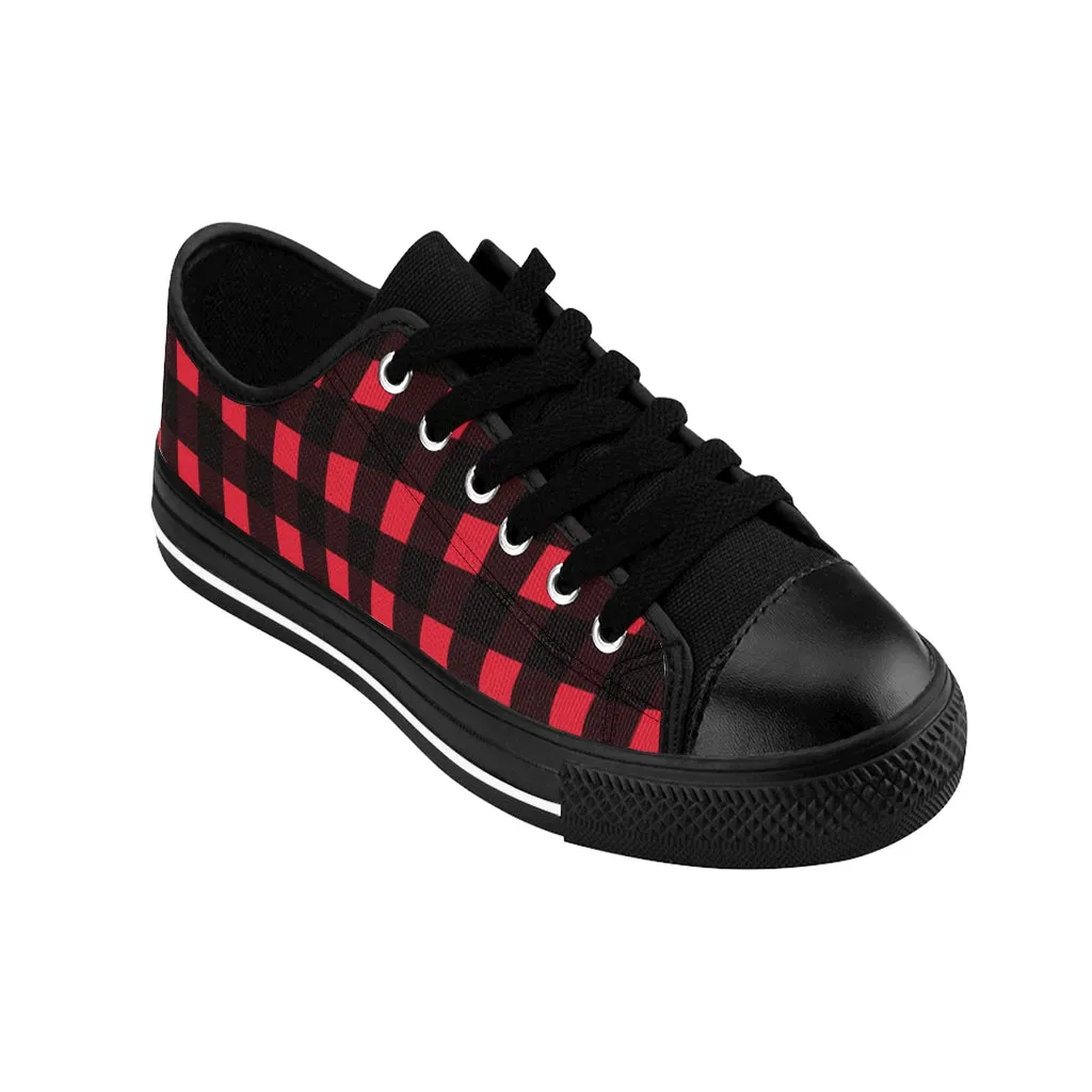 Red Buffalo Plaid Men's Sneakers, Best Red Plaid Print Classic Preppy Low Top Designer Shoes For Men (US Size: 7-14)