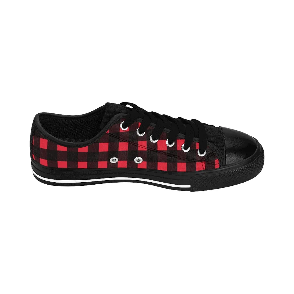 Red Buffalo Plaid Men's Sneakers, Best Red Plaid Print Classic Preppy Low Top Designer Shoes For Men (US Size: 7-14)