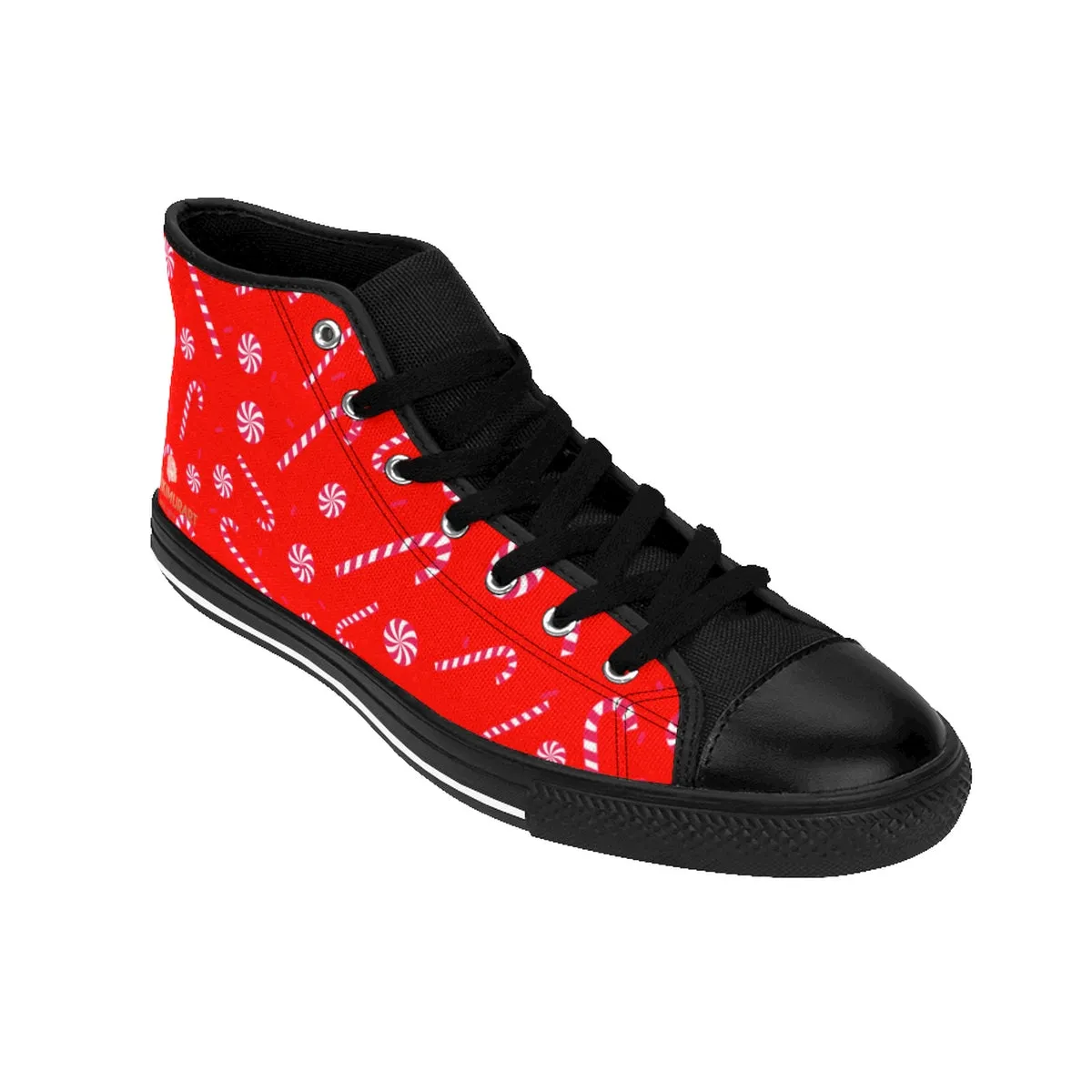 Red Christmas Men's Sneakers, Red White Candy Cane High-Top Running Shoes For Men