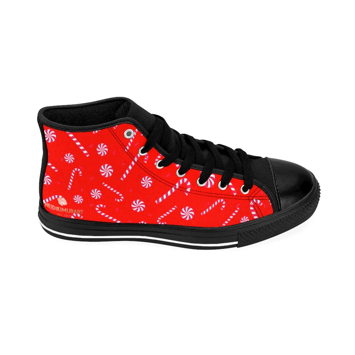 Red Christmas Men's Sneakers, Red White Candy Cane High-Top Running Shoes For Men