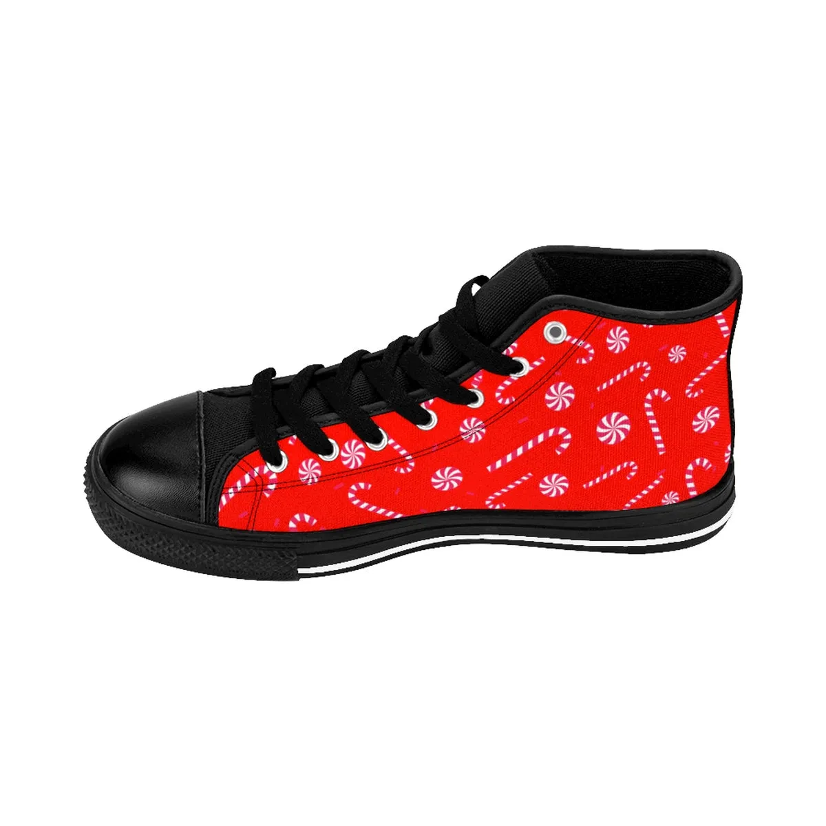 Red Christmas Men's Sneakers, Red White Candy Cane High-Top Running Shoes For Men