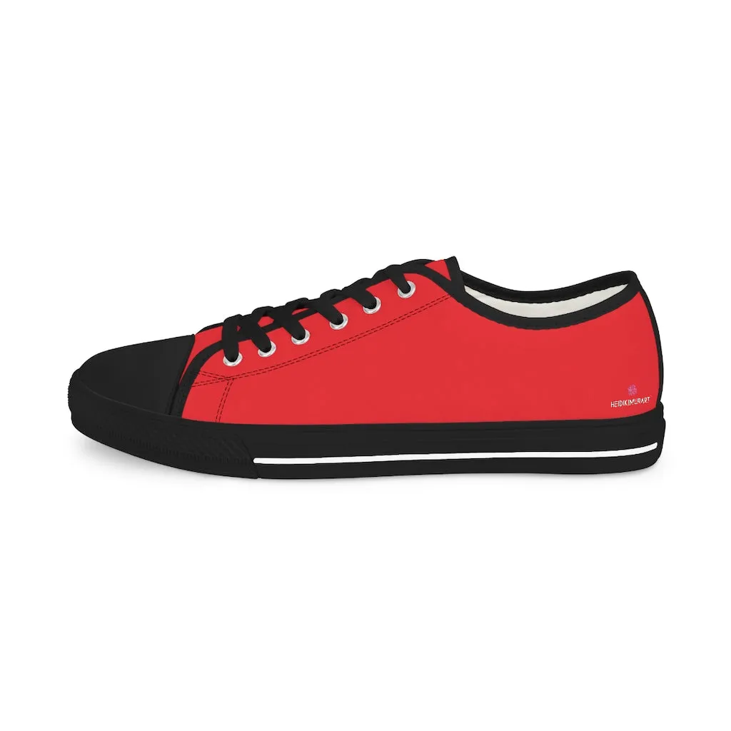 Red Color Men's Low Top Sneakers, Modern Must Have Essential Solid Color Tennis Shoes For Men