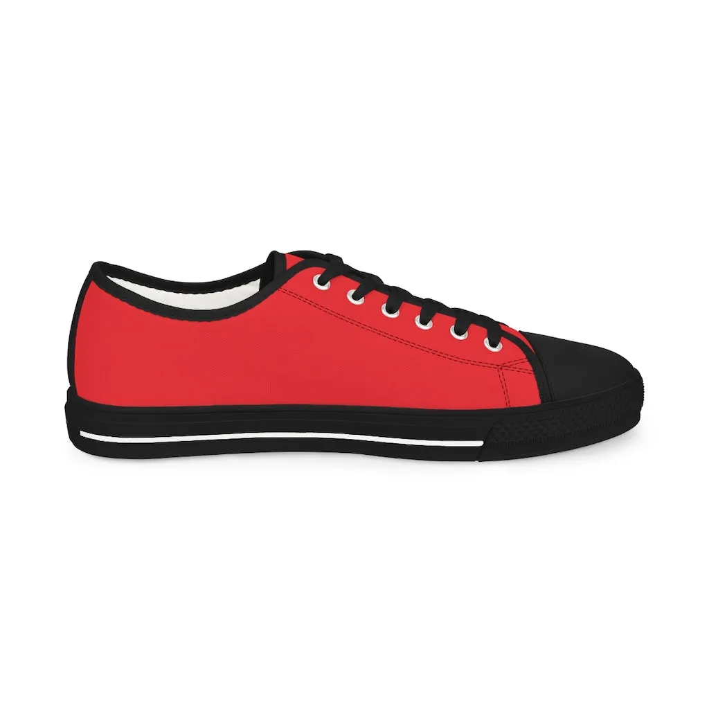 Red Color Men's Low Top Sneakers, Modern Must Have Essential Solid Color Tennis Shoes For Men