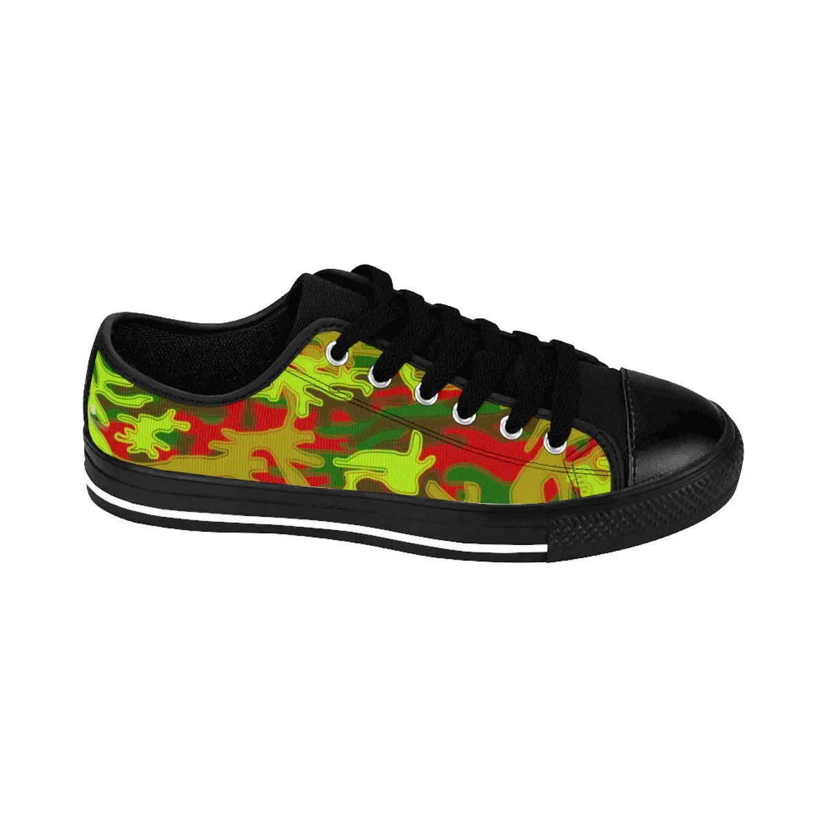 Red Green Camo Men's Sneakers, Red Green Camouflage Military Print Premium Men's Low Top Canvas Sneakers Shoes