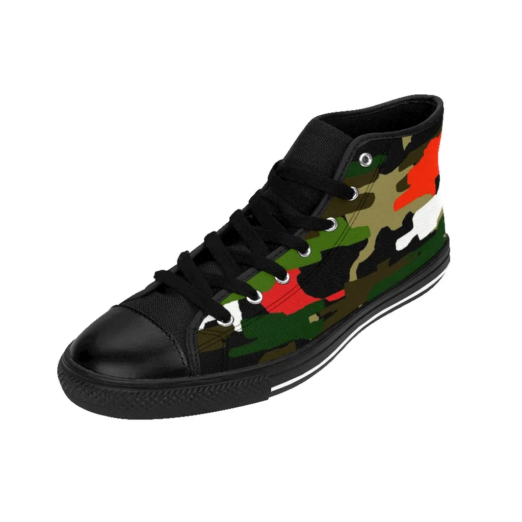 Red Green Camo Women's Sneakers, Army Print Designer High-top Sneakers Tennis Shoes