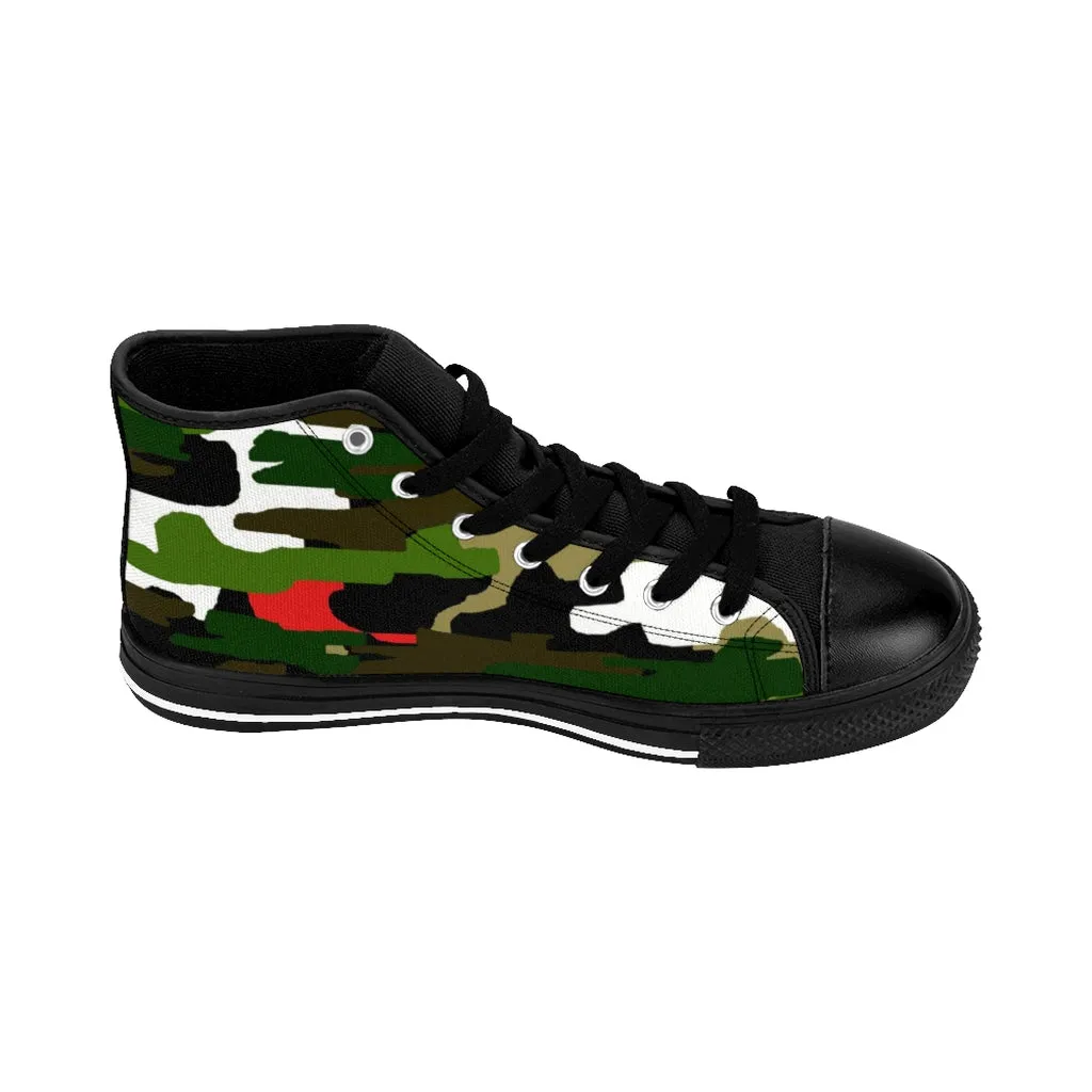 Red Green Camo Women's Sneakers, Army Print Designer High-top Sneakers Tennis Shoes