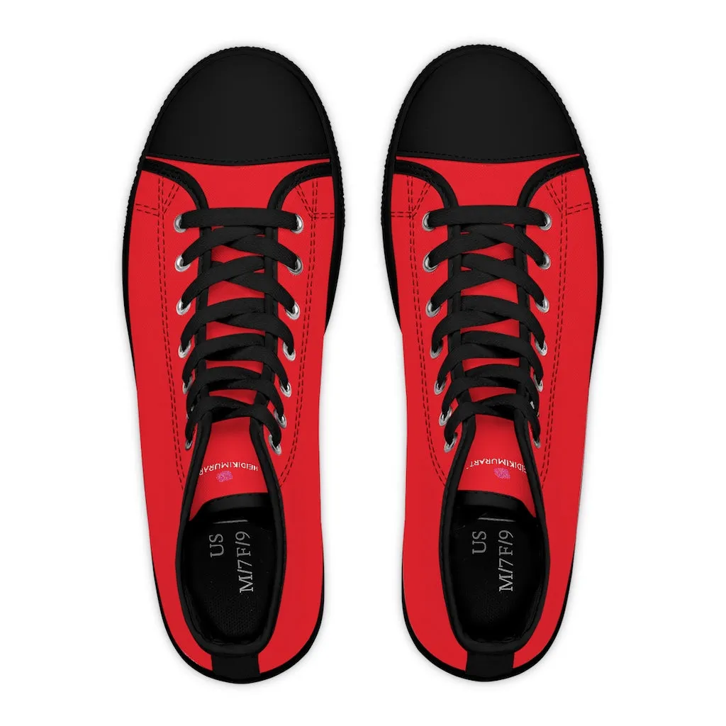 Red Ladies' High Tops, Solid Color Best Women's High Top Canvas Tennis Shoes Fashion Sneakers