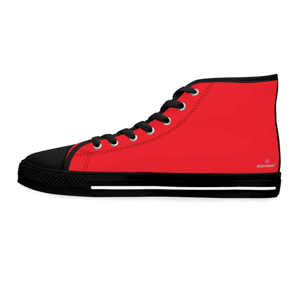 Red Ladies' High Tops, Solid Color Best Women's High Top Canvas Tennis Shoes Fashion Sneakers