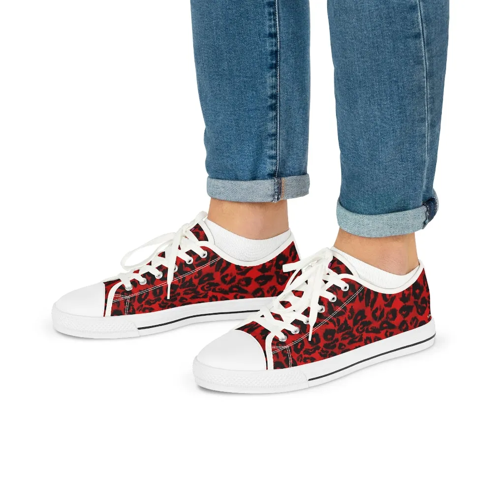 Red Leopard Print Men's Sneakers, Leopard Animal Print Best Men's Low Top Sneakers Running Shoes