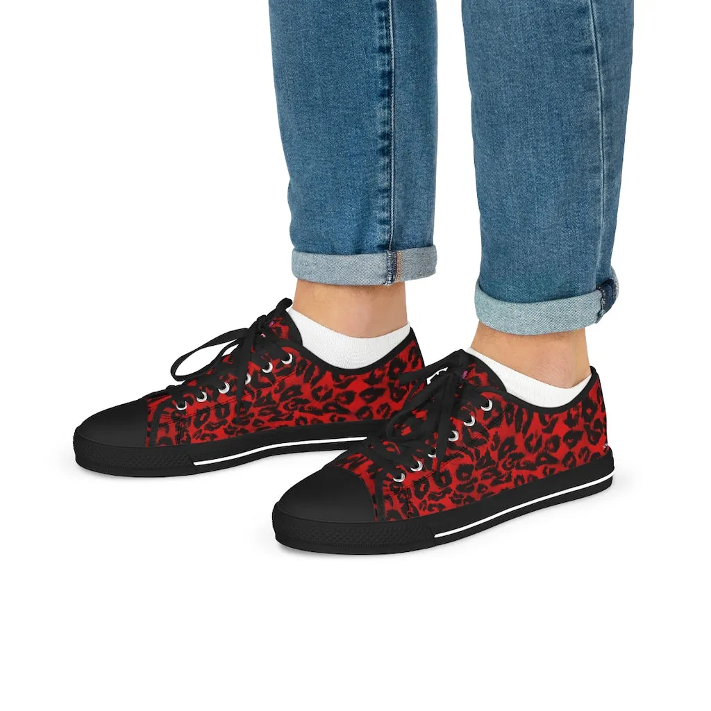 Red Leopard Print Men's Sneakers, Leopard Animal Print Best Men's Low Top Sneakers Running Shoes