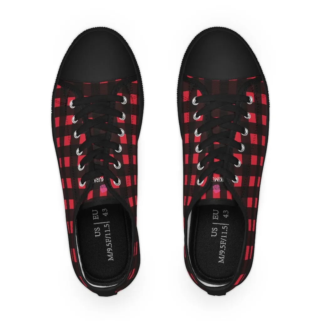 Red Plaid Print Men's Shoes, Best Buffalo Plaid Printed Men's Low Top Sneakers (US Size: 5-14)