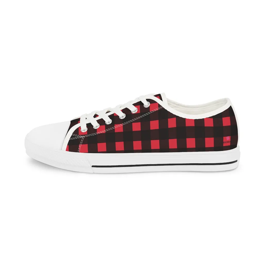 Red Plaid Print Men's Shoes, Best Buffalo Plaid Printed Men's Low Top Sneakers (US Size: 5-14)