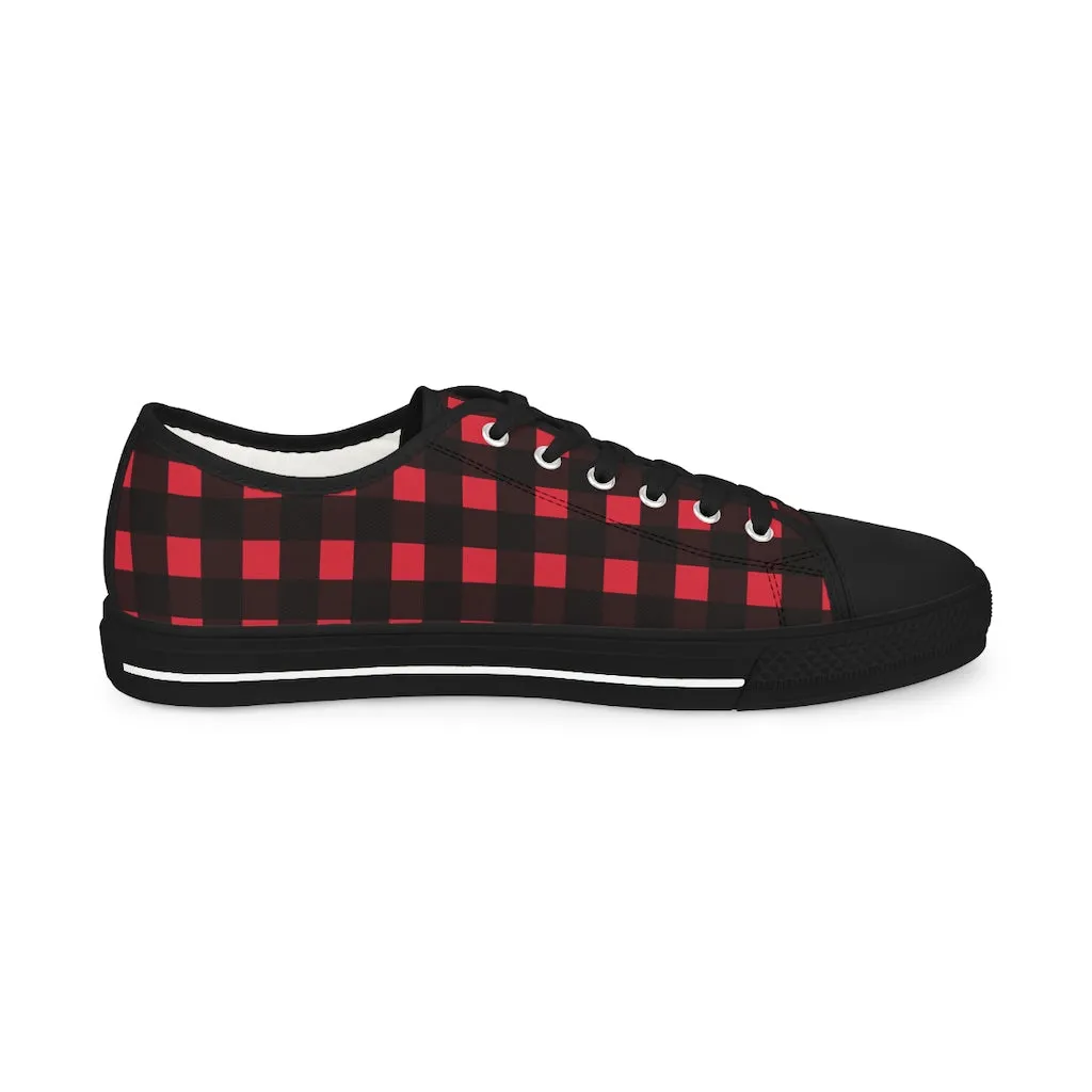 Red Plaid Print Men's Shoes, Best Buffalo Plaid Printed Men's Low Top Sneakers (US Size: 5-14)