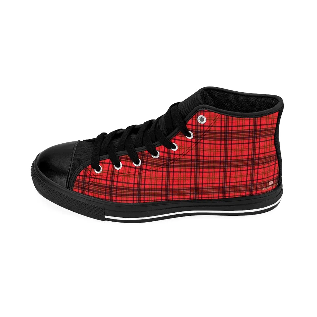 Red Plaid Women's Sneakers, Classic Tartan Print Designer High-top Sneakers Tennis Shoes