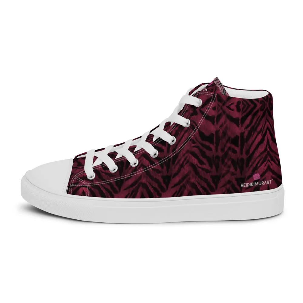 Red Tiger Striped Men's Sneakers, Tiger Faux Skin Striped Animal Print Designer High Tops For Men