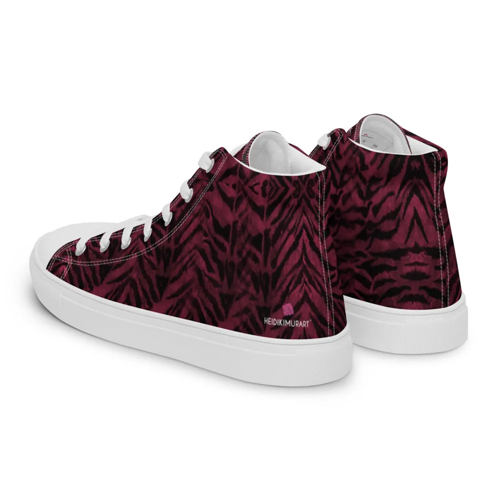 Red Tiger Striped Men's Sneakers, Tiger Faux Skin Striped Animal Print Designer High Tops For Men