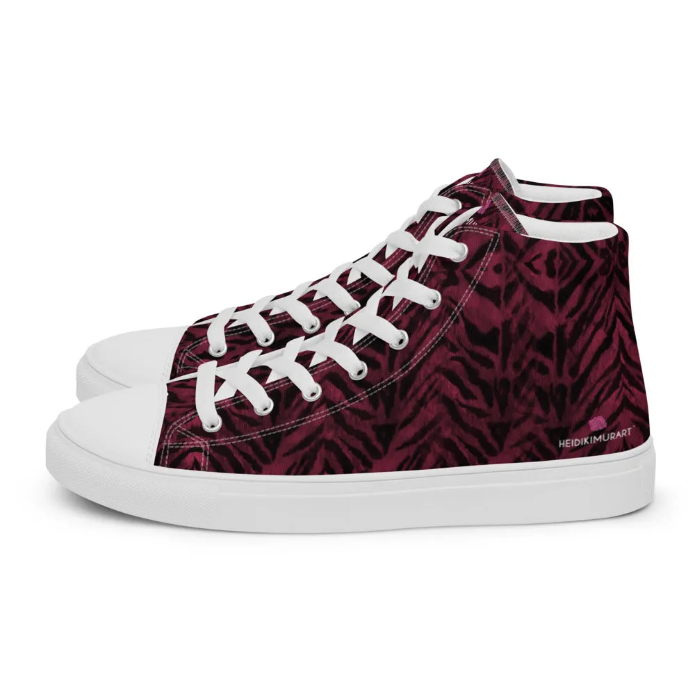 Red Tiger Striped Men's Sneakers, Tiger Faux Skin Striped Animal Print Designer High Tops For Men