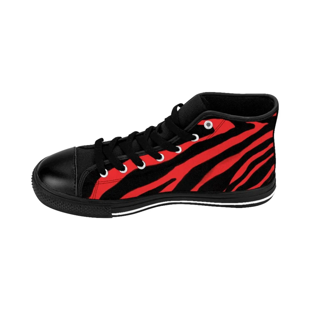 Red Zebra Men's High Tops, Zebra Striped Animal Print Men's Classic Sneakers Running Fashion Canvas Shoes