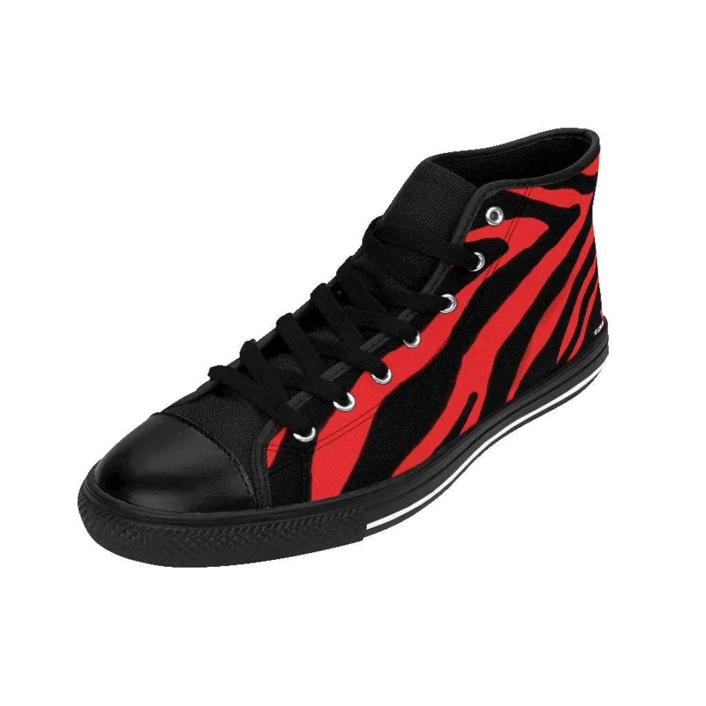 Red Zebra Men's High Tops, Zebra Striped Animal Print Men's Classic Sneakers Running Fashion Canvas Shoes