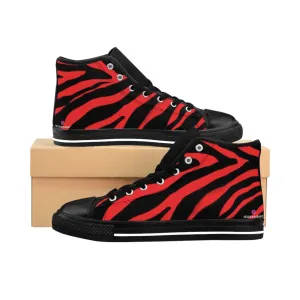 Red Zebra Men's High Tops, Zebra Striped Animal Print Men's Classic Sneakers Running Fashion Canvas Shoes