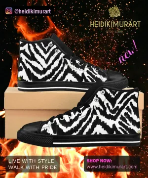 Robust Zebra Men's High Tops, White Black Zebra Animal Print Men's High-Top Sneakers Tennis Shoes