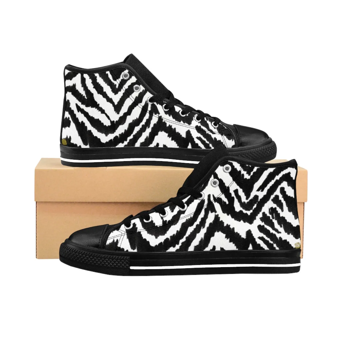 Robust Zebra Men's High Tops, White Black Zebra Animal Print Men's High-Top Sneakers Tennis Shoes