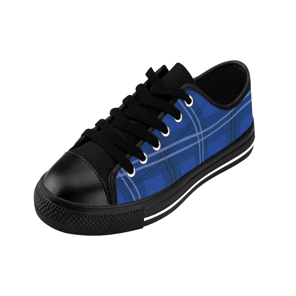 Royal Blue Plaid Women's Sneakers, Tartan Print Designer Low Top Fashion Fashion Tennis Shoes For Ladies