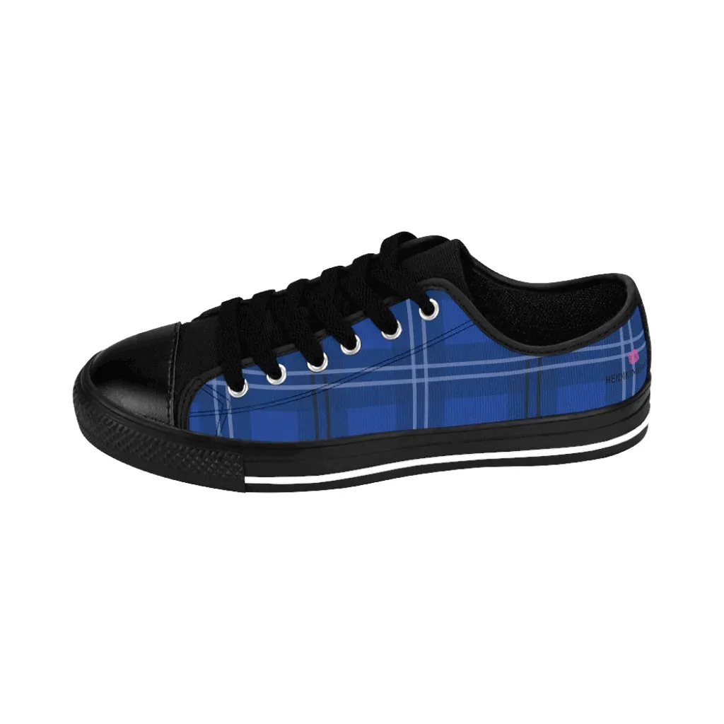 Royal Blue Plaid Women's Sneakers, Tartan Print Designer Low Top Fashion Fashion Tennis Shoes For Ladies