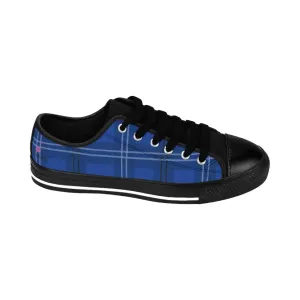 Royal Blue Plaid Women's Sneakers, Tartan Print Designer Low Top Fashion Fashion Tennis Shoes For Ladies