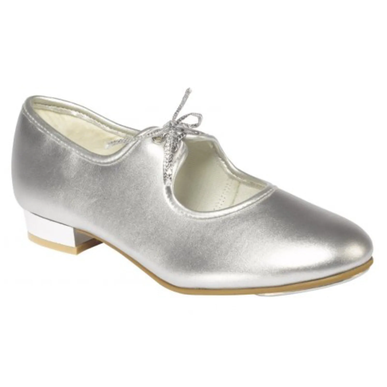 SALE - SILVER PU LOW HEEL TAP SHOES - SIZE 2