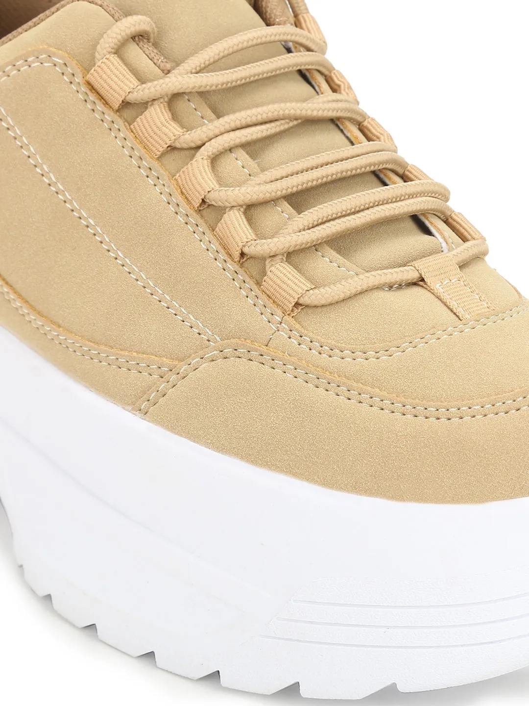 Sand Micro Cleated Bottom Flatform Lace-Up Sneakers