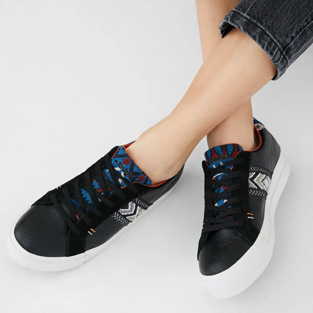 Scarpe Donna DESIGUAL Sneakers con Suola Spessa Etniche colore Nero