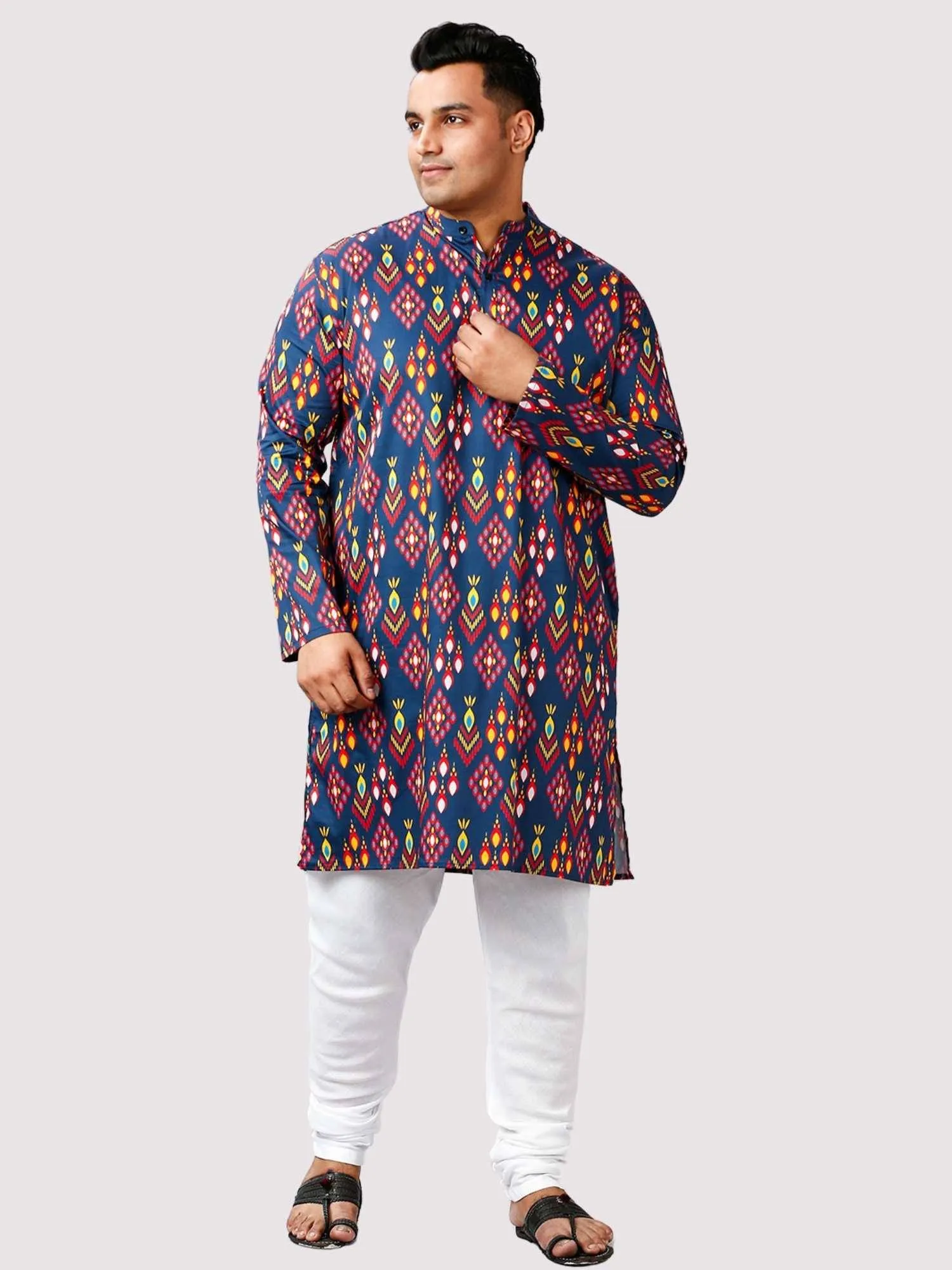 Shubh Printed Blue White Kurta Men's Plus Size