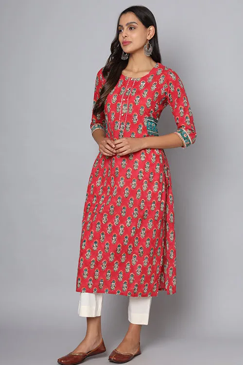 Shuddhi Pink And Green Kurta