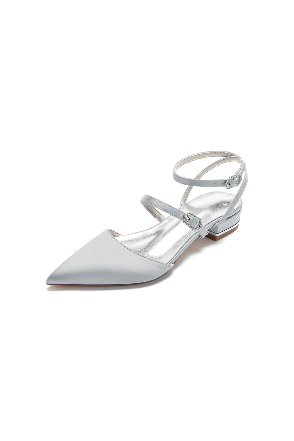 Simple Satin Pointed Toe Buckle Kitten Heels