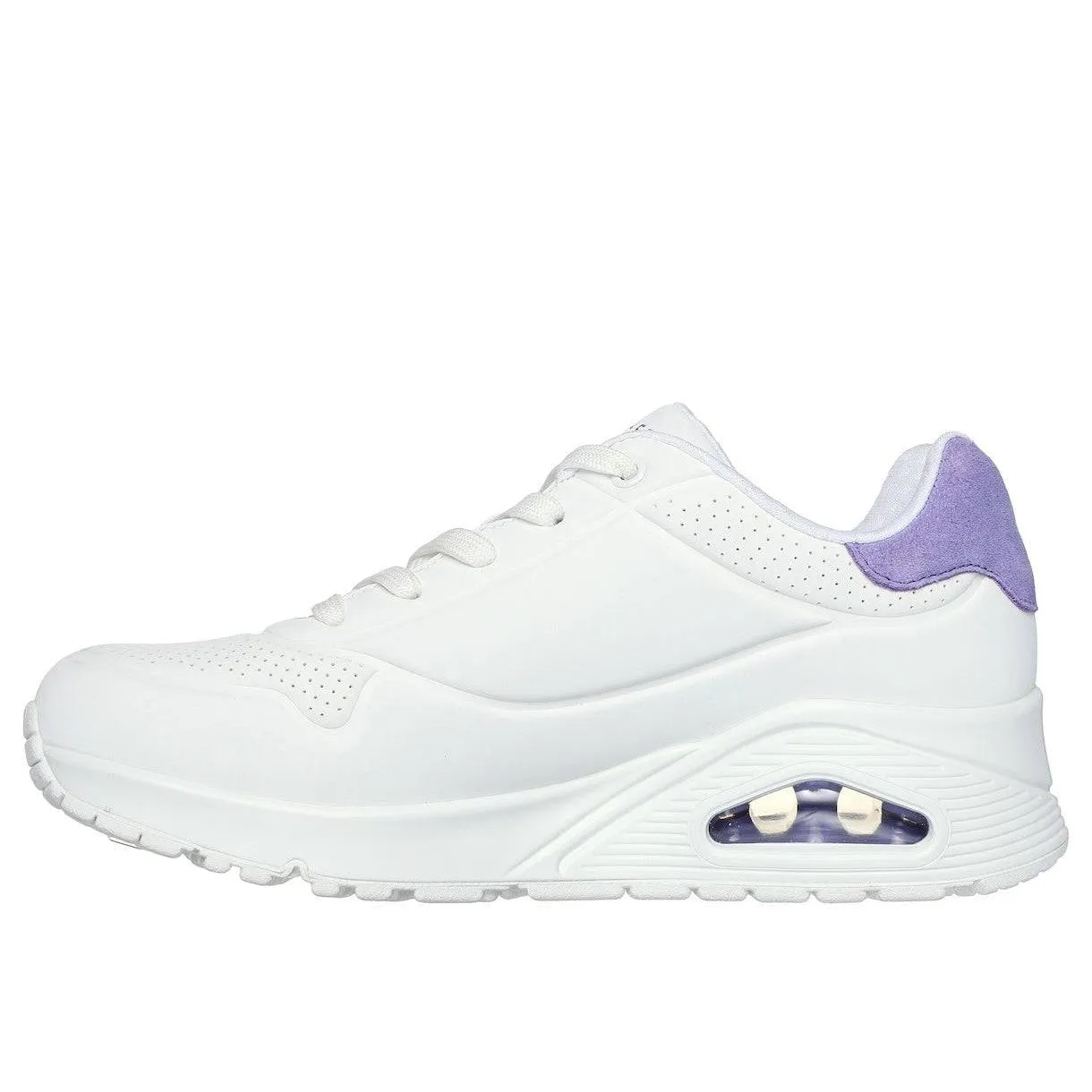 Skechers 177092 Uno - Pop Back Ladies White Purple Lace Up Trainers