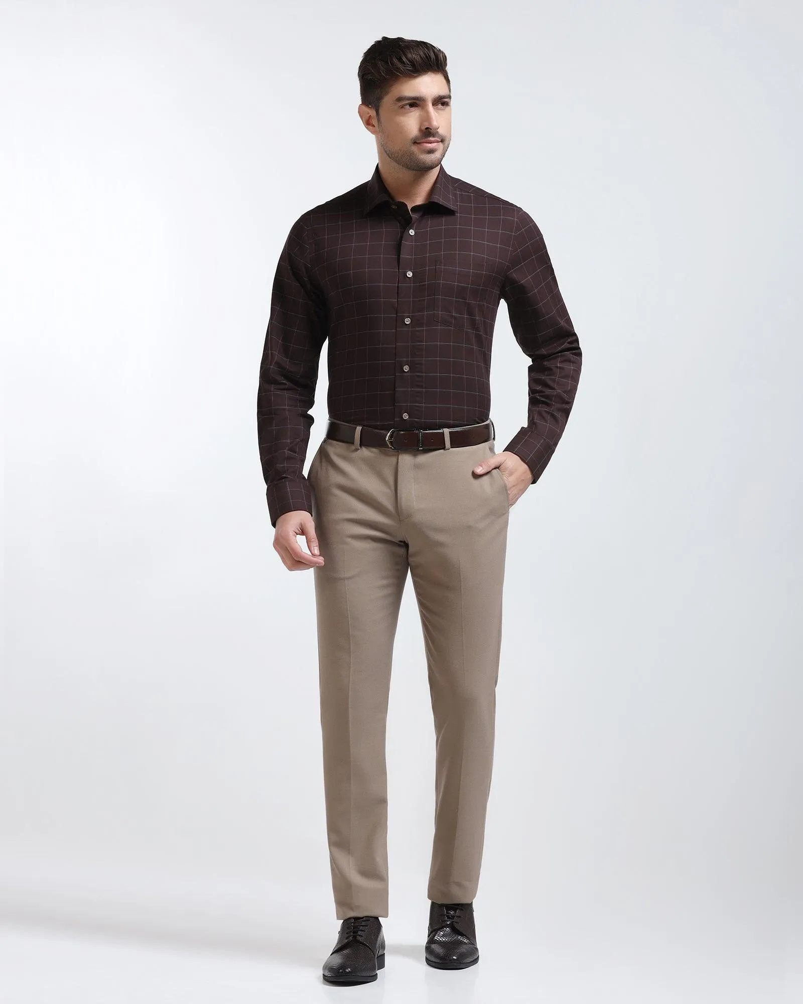 Slim Comfort B-95 Formal Beige Textured Trouser - Iron