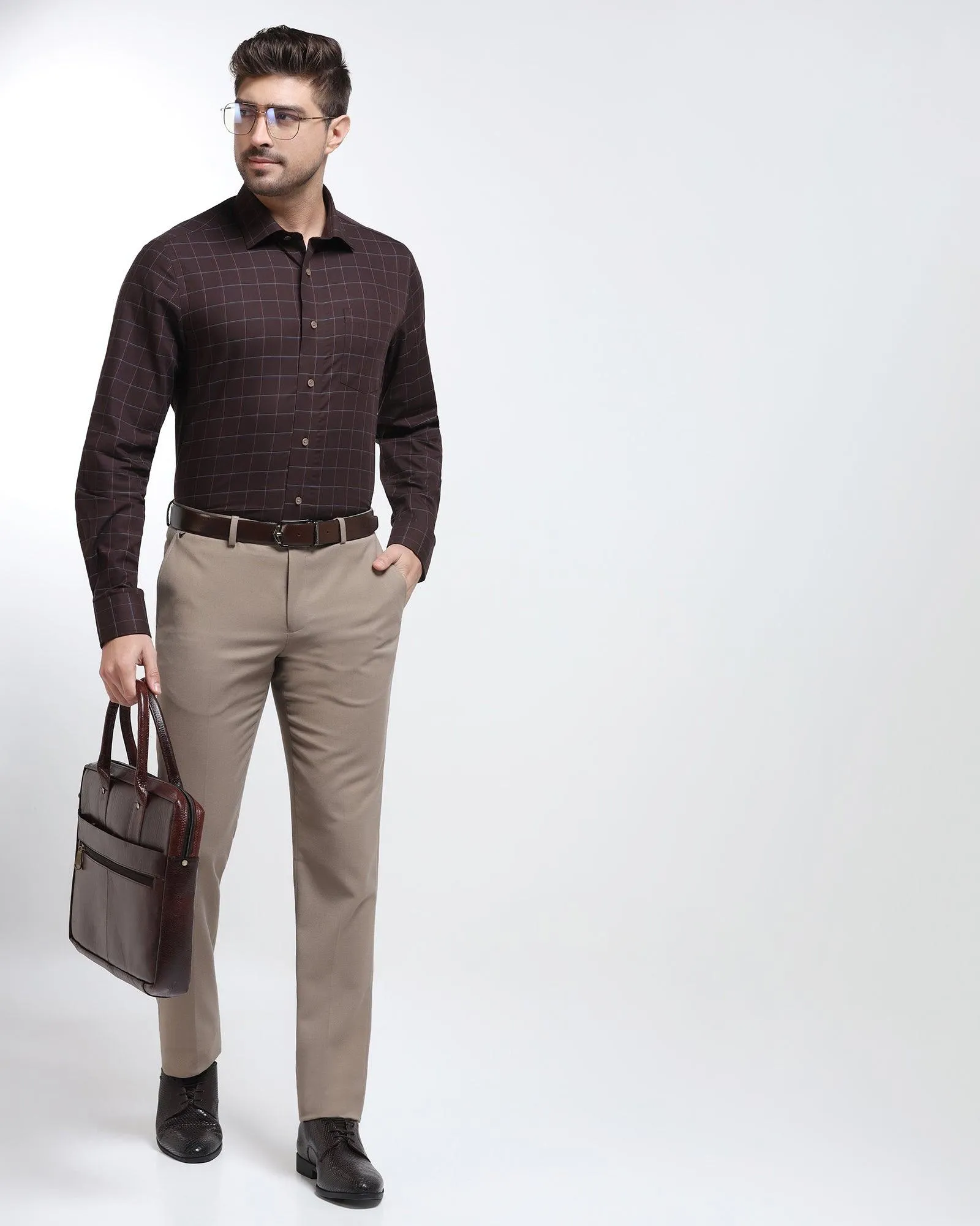 Slim Comfort B-95 Formal Beige Textured Trouser - Iron