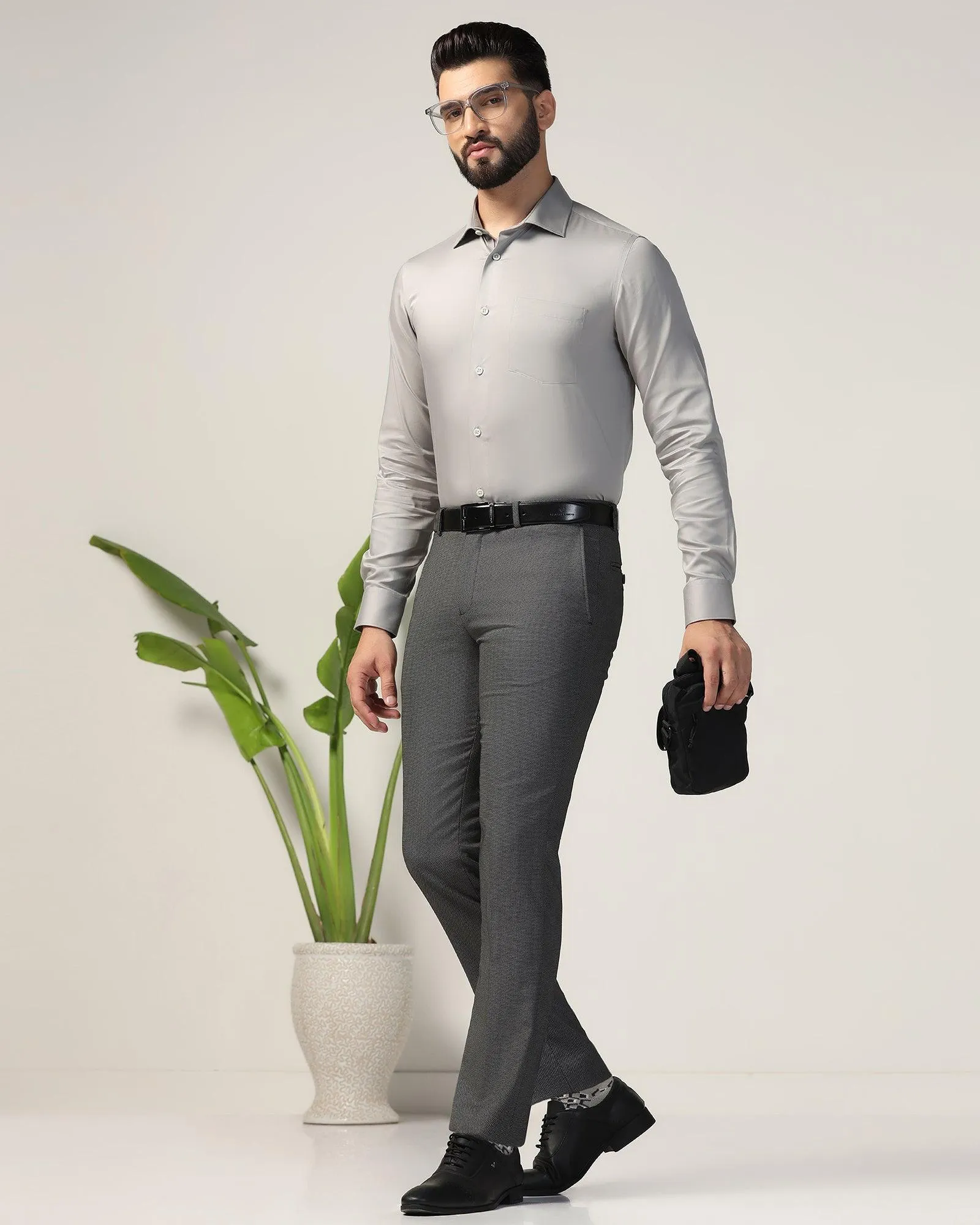 Slim Comfort B-95 Formal Charcoal Textured Trouser - Turismo